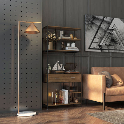 5 Tier Free Standing Book Shelf with 2 Drawers for Study, Living Room