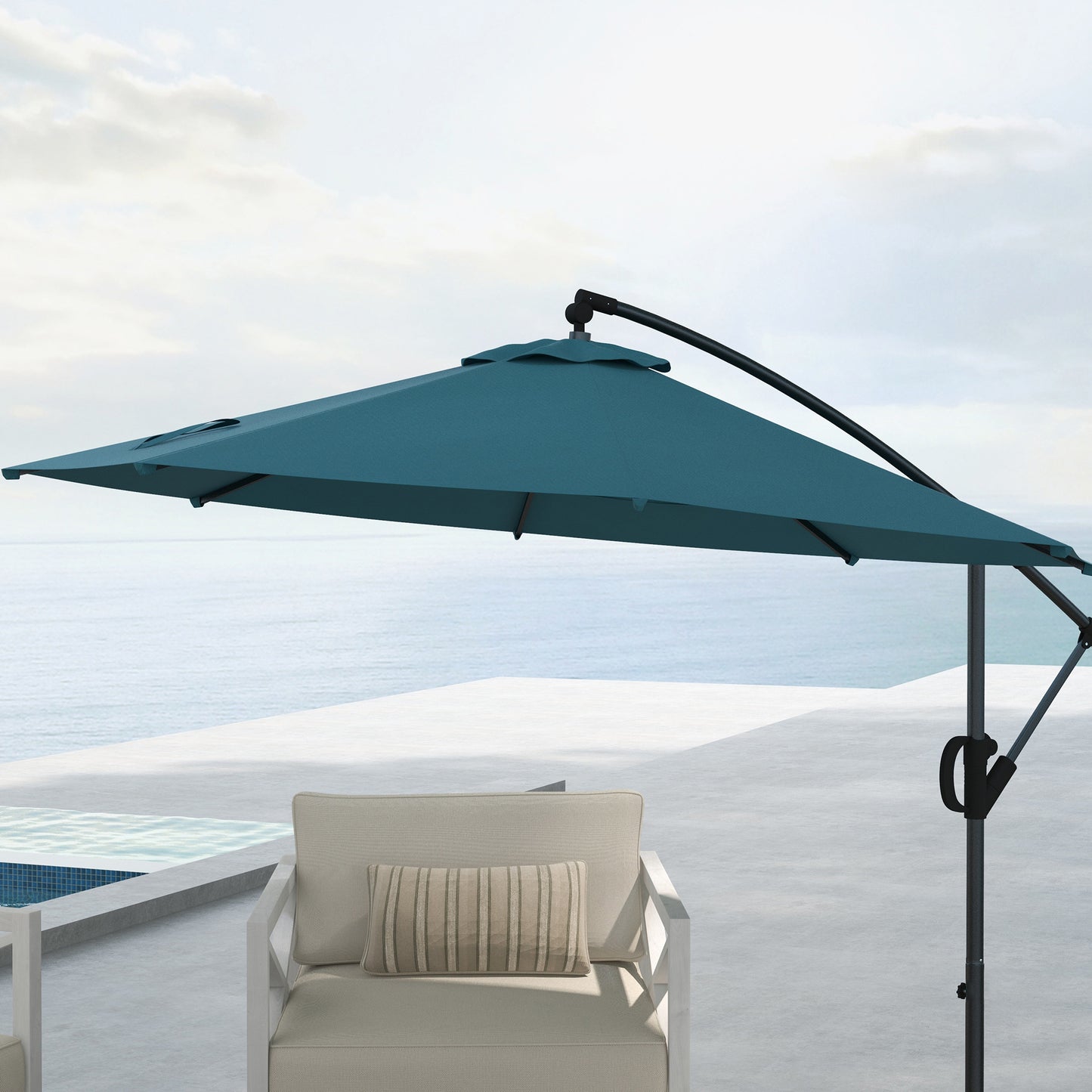 3(m) Cantilever Parasol with Cross Base, Banana Parasol with Crank Handle, Tilt and 8 Ribs, Round Hanging Patio Umbrella