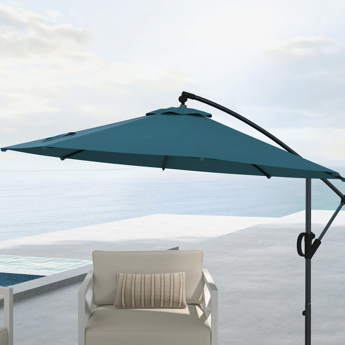 3(m) Cantilever Parasol with Cross Base, Banana Parasol with Crank Handle, Tilt and 8 Ribs, Round Hanging Patio Umbrella