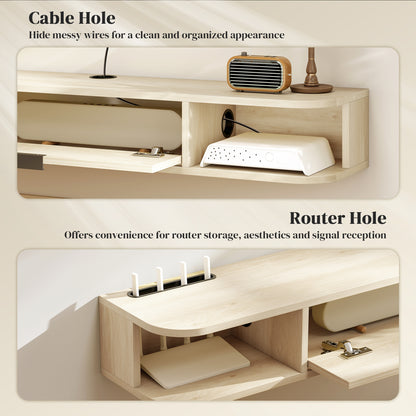 120 cm Floating TV Unit with Flip Drawer and Shelves, Natural
