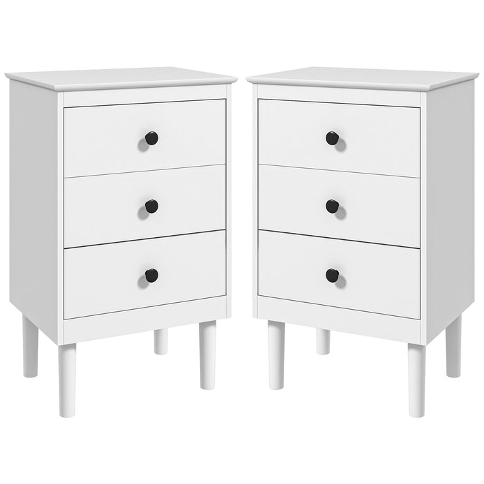 Bedside Table Set of 2, Bedside Cabinet w/ 3 Drawers, Modern Side Table,