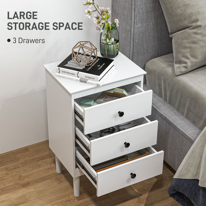 Bedside Table Set of 2, Bedside Cabinet w/ 3 Drawers, Modern Side Table,