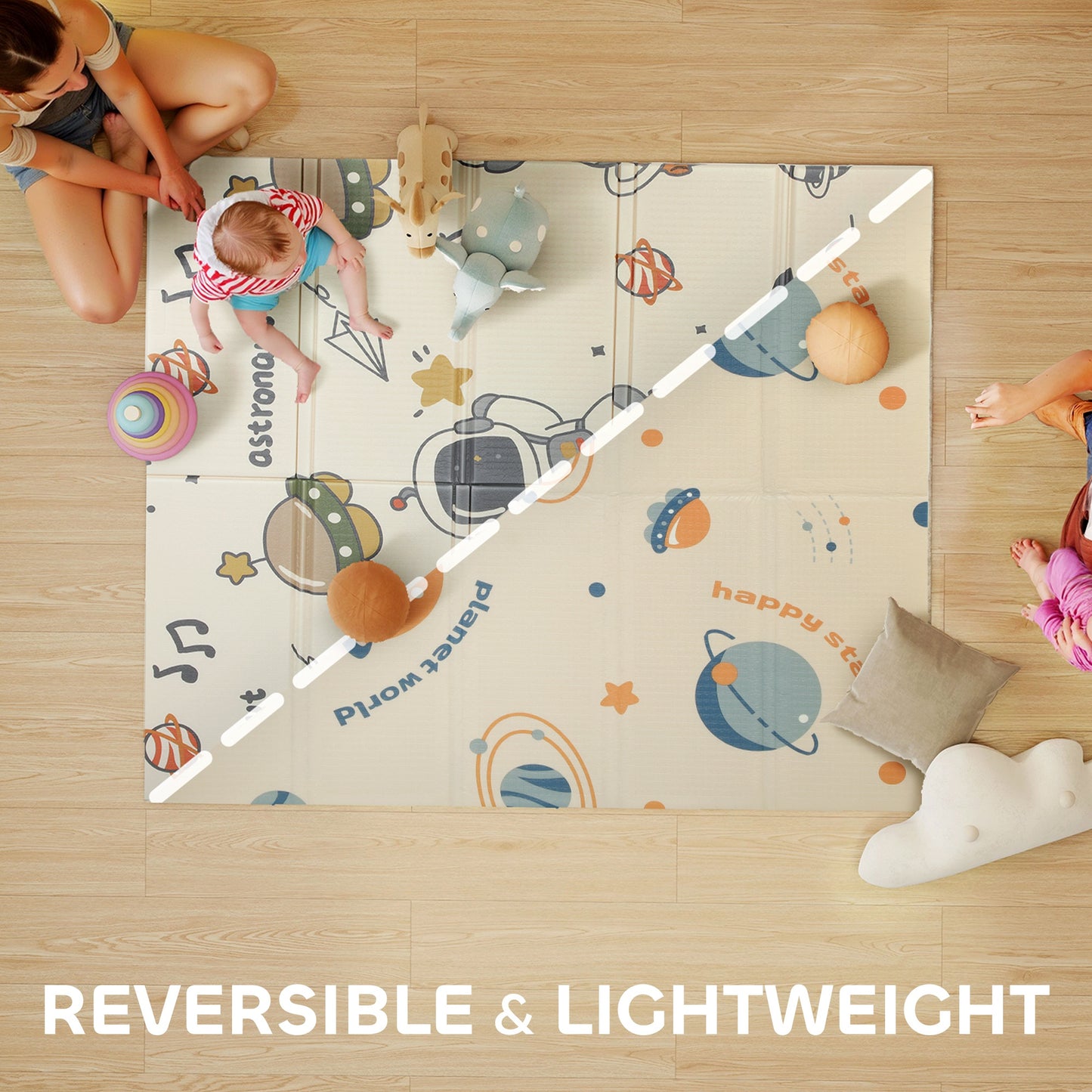 Baby Play Mat, Double Sided Crawling Mat, Astronaut & Planet Theme