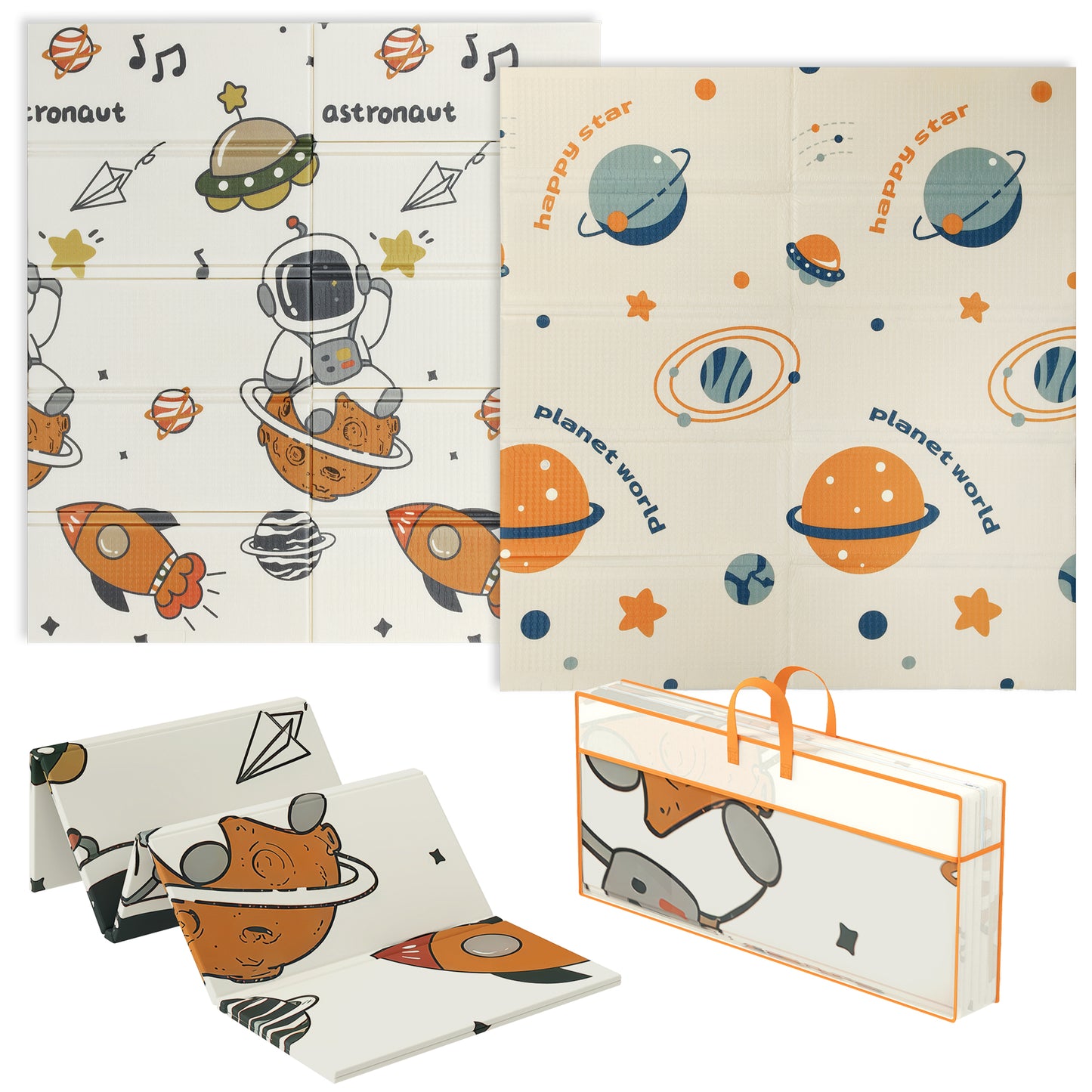 Baby Play Mat, Double Sided Crawling Mat, Astronaut & Planet Theme