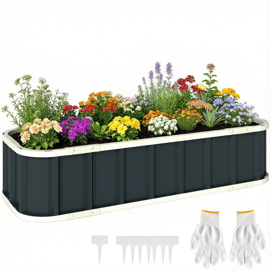 Galvanised Raised Garden Bed with Gloves, Dark Grey