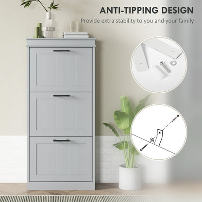 Slim Shoe Storage Cabinet with 3 Flip Drawers for Entryway, Grey