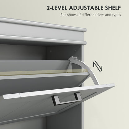 Slim Shoe Storage Cabinet with 3 Flip Drawers for Entryway, Grey