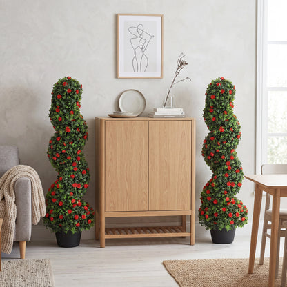 Artificial Rose Spiral Topiary Tree for Indoor Outdoor, Set of 2