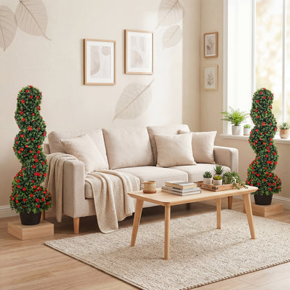 Artificial Rose Spiral Topiary Tree for Indoor Outdoor, Set of 2