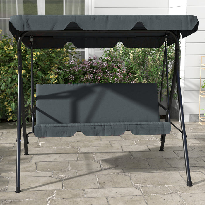 3-Seat Swing Chair Garden Swing Seat with Adjustable Canopy for Patio, Grey