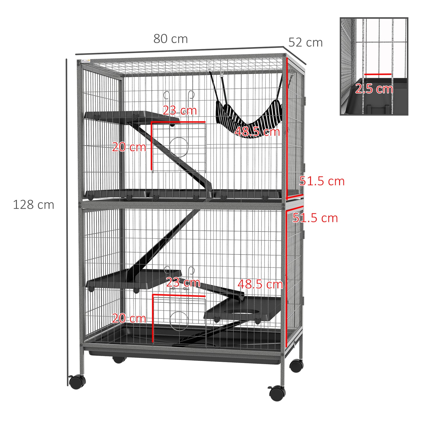 Small Animal Cages for Chinchilla Ferret Kitten on Wheels W/ Hammock Tray