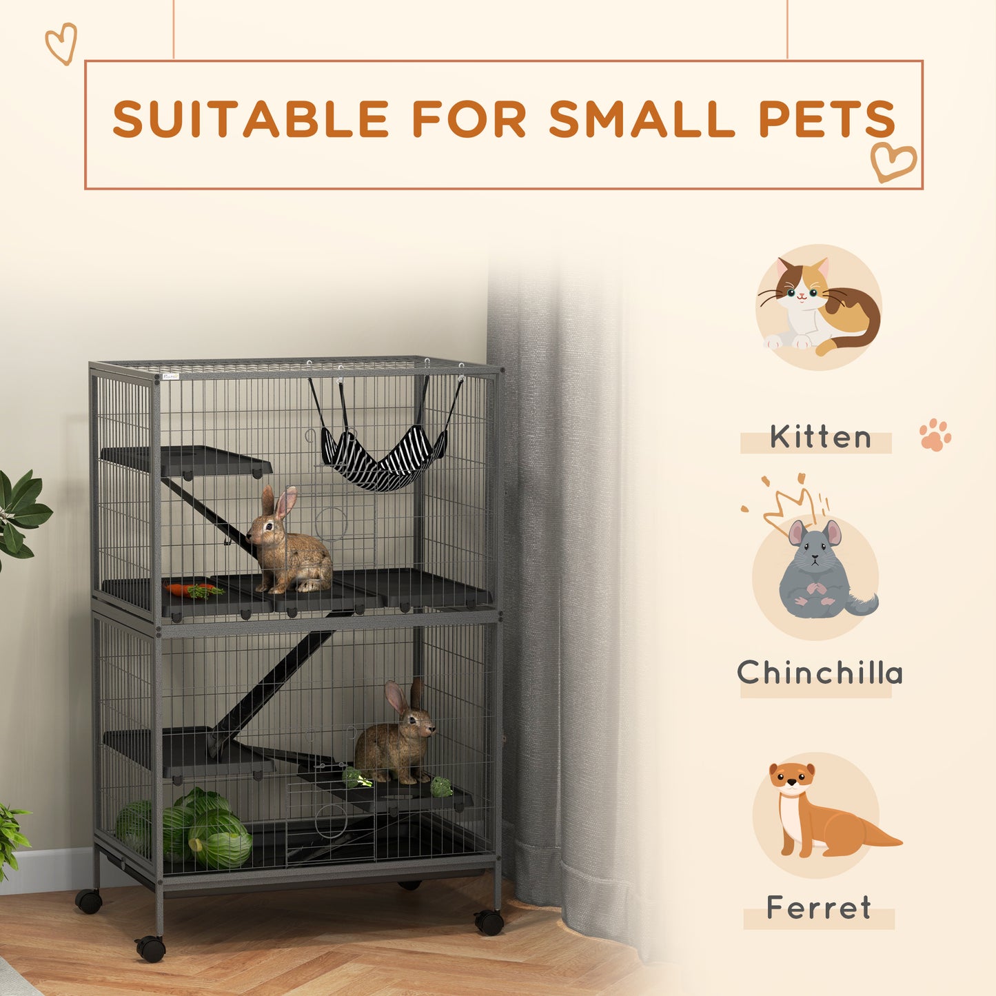 Small Animal Cages for Chinchilla Ferret Kitten on Wheels W/ Hammock Tray