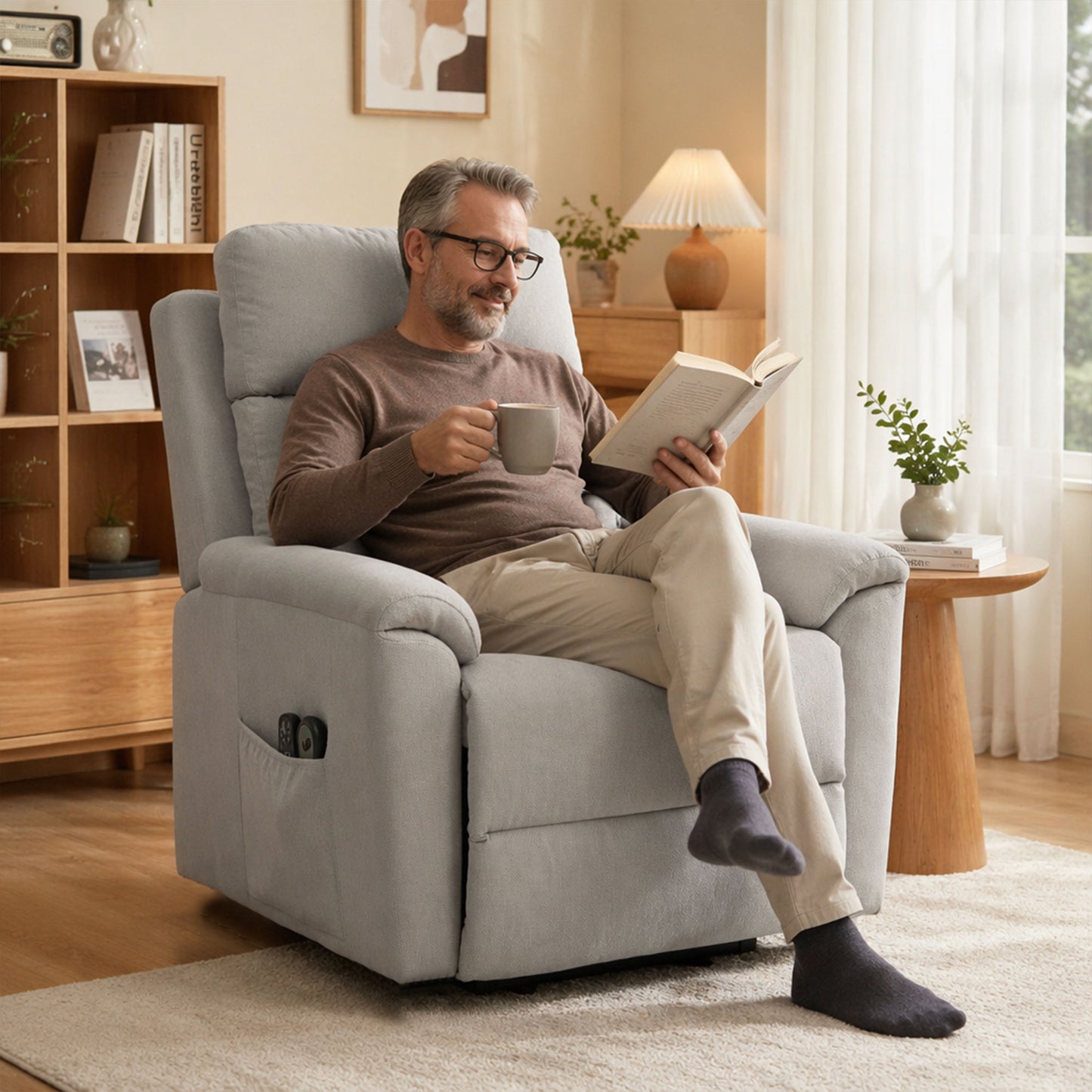 Power Lift Recliner, Lift Chair with Massage and Heat, Light Grey