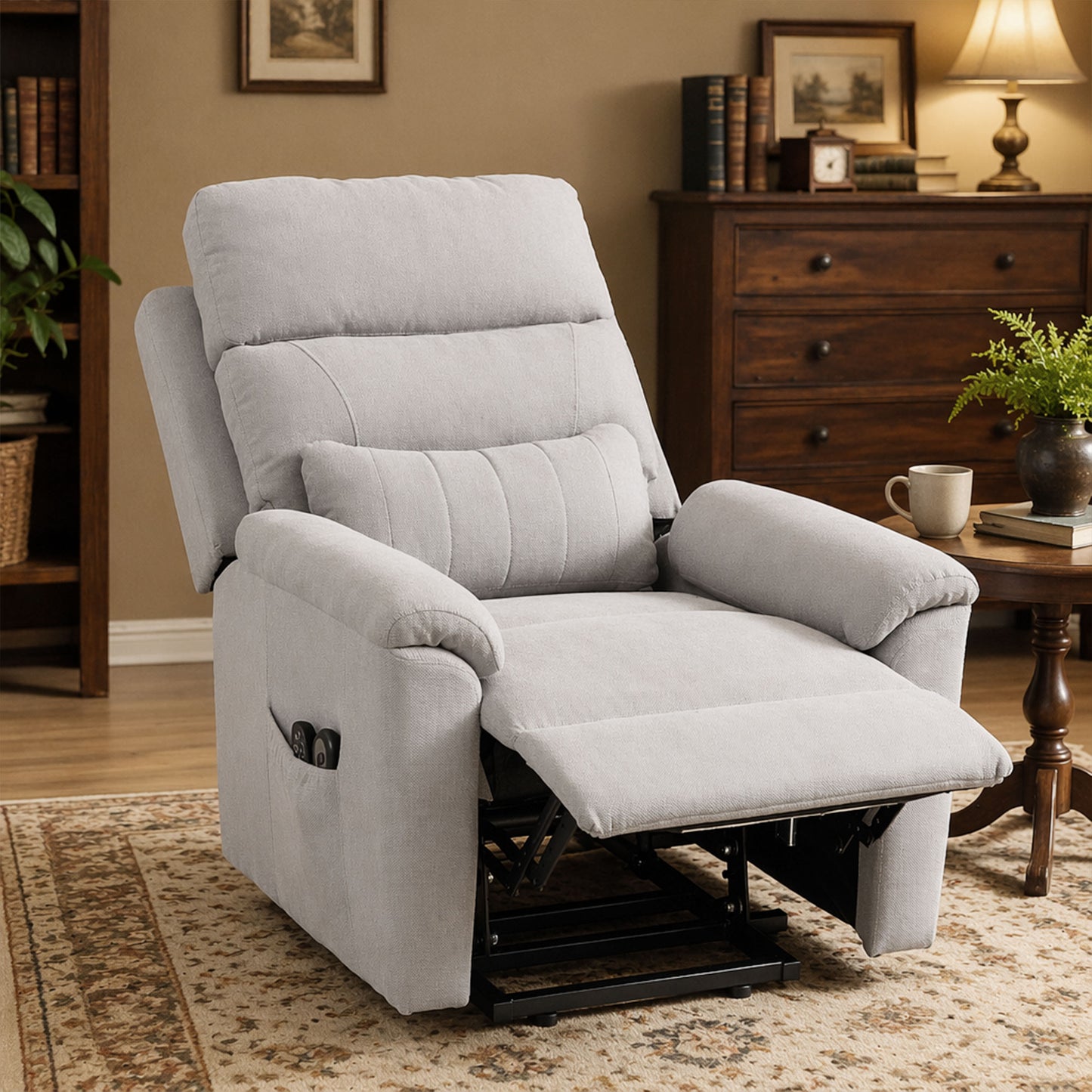 Power Lift Recliner, Lift Chair with Massage and Heat, Light Grey