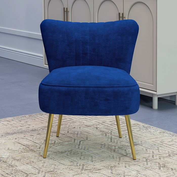 Accent Chair, Velvet Armless Lounge Chair with Gold Tone Steel Legs, Upholstered Occasional Tub Chair for Bedroom, Living Room, Blue