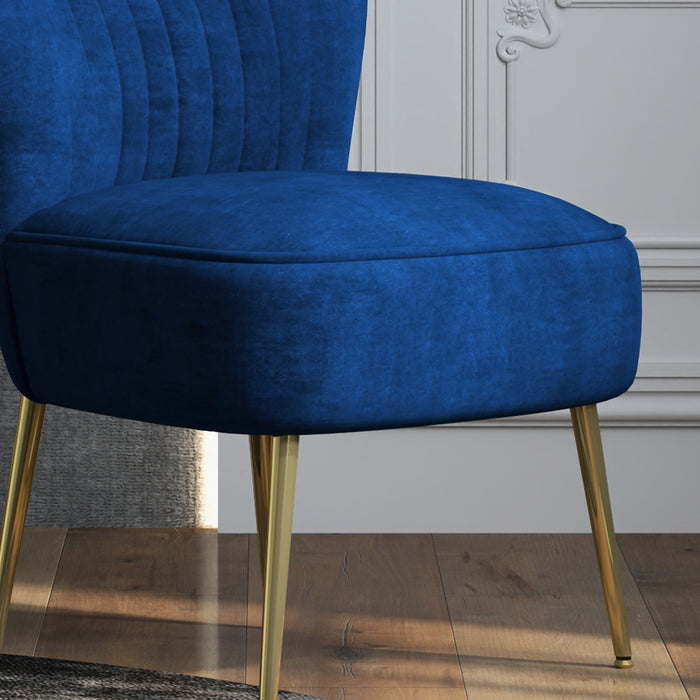 Accent Chair, Velvet Armless Lounge Chair with Gold Tone Steel Legs, Upholstered Occasional Tub Chair for Bedroom, Living Room, Blue