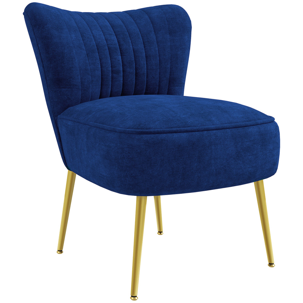 Accent Chair, Velvet Armless Lounge Chair with Gold Tone Steel Legs, Upholstered Occasional Tub Chair for Bedroom, Living Room, Blue