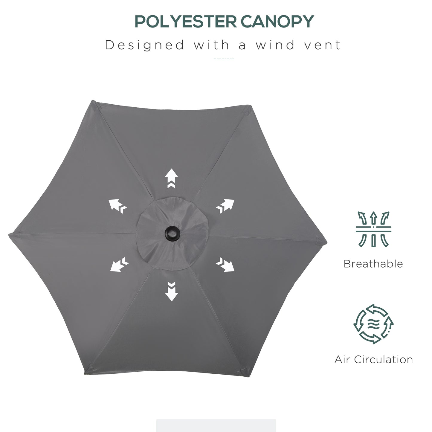 2m Patio Parasols Umbrellas, Outdoor Sun Shade with 6 Sturdy Ribs for Balcony, Bench, Garden, Grey