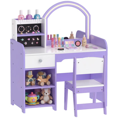 Kids Vanity Set, Dressing Table with Stool, Purple