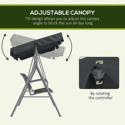 Metal Swing Chair 3 Seater Patio Bench w/ Canopy, Dark Grey