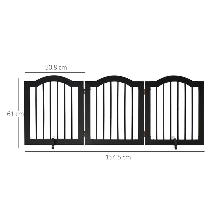 Wooden Foldable Small Sized Dog Gate Stepover Panel with Support Feet Pet Fence Freestanding Safety Barrier for the House Doorway Stairs Black