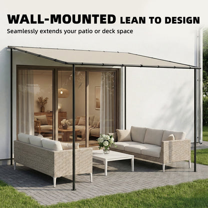 3 x 2 m Lean to Garden Pergola, Metal Frame Gazebo Pergola, Cream