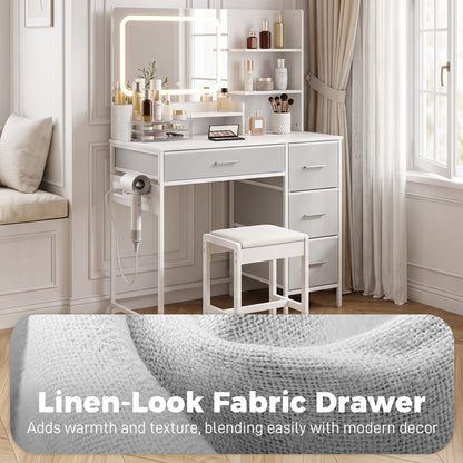 Vanity Dressing Table with 3-Colour LED Mirror and Power Outlet