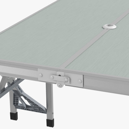 Folding Camping Picnic Table with 4 Seats and Umbrella Hole, Grey