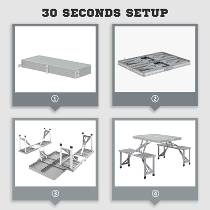 Folding Camping Picnic Table with 4 Seats and Umbrella Hole, Grey