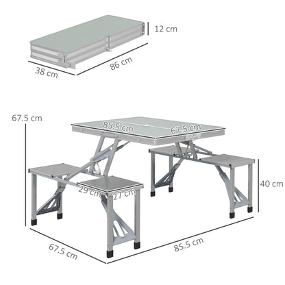 Folding Camping Picnic Table with 4 Seats and Umbrella Hole, Grey