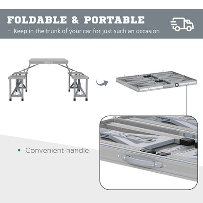 Folding Camping Picnic Table with 4 Seats and Umbrella Hole, Grey