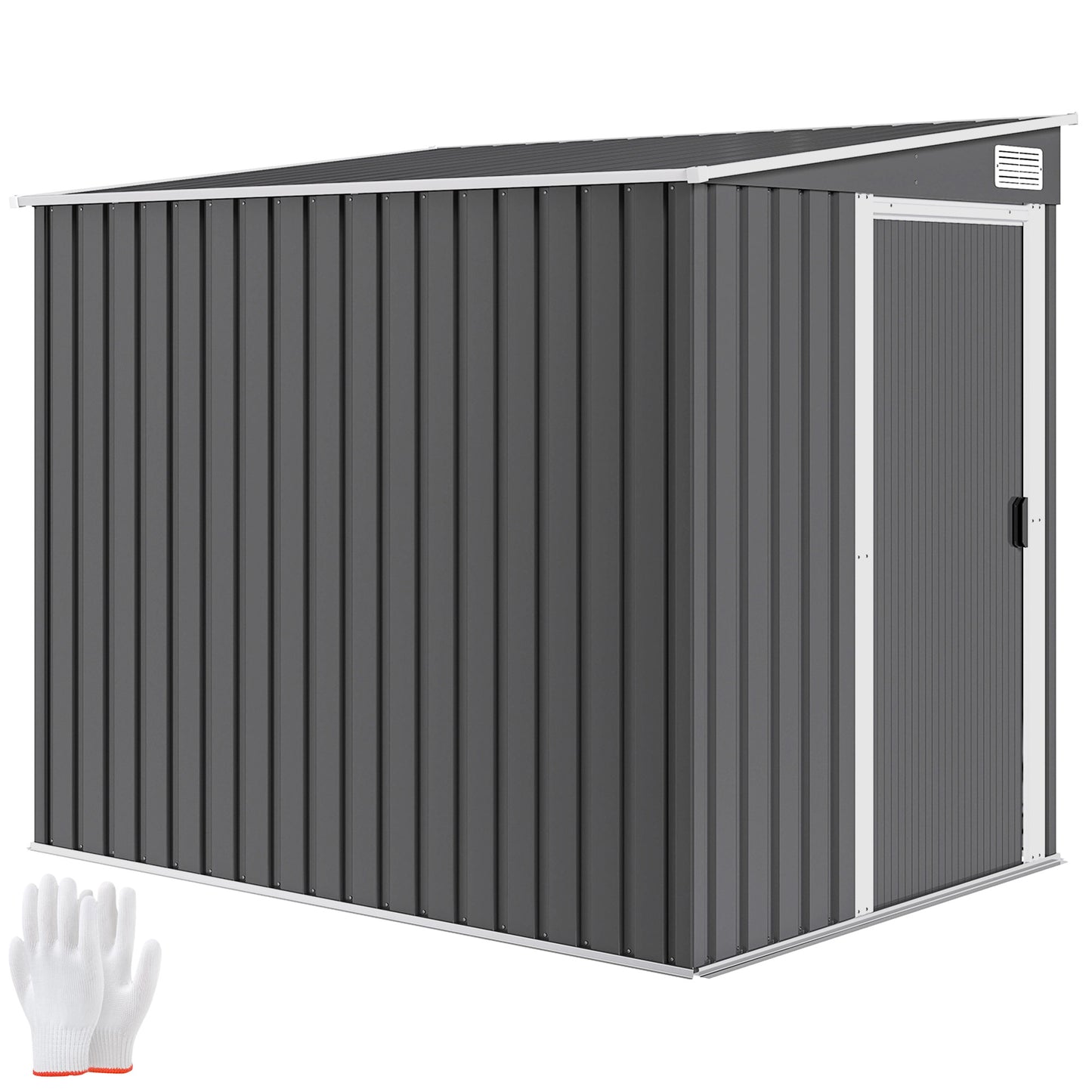 7 x 5FT Galvanised Metal Garden Shed with Foundation, Lean to Shed, Tool Storage House with Sliding Doors, 2 Vents, Adjustable Shelves and Hooks, Dark Grey