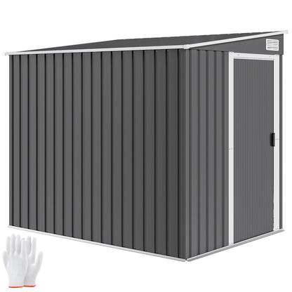 7 x 5FT Galvanised Metal Garden Shed with Foundation, Lean to Shed, Tool Storage House with Sliding Doors, 2 Vents, Adjustable Shelves and Hooks, Dark Grey