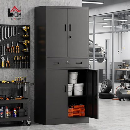 180cm Tall Tool Cabinet, Lockable Metal Storage Cabinet with Drawer
