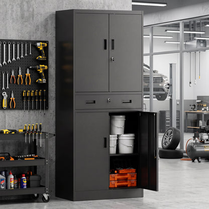 180cm Tall Tool Cabinet, Lockable Metal Storage Cabinet with Drawer