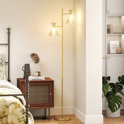 Standing Lamp with Adjustable Dual Head, Modern Floor Lamp, Gold Tone