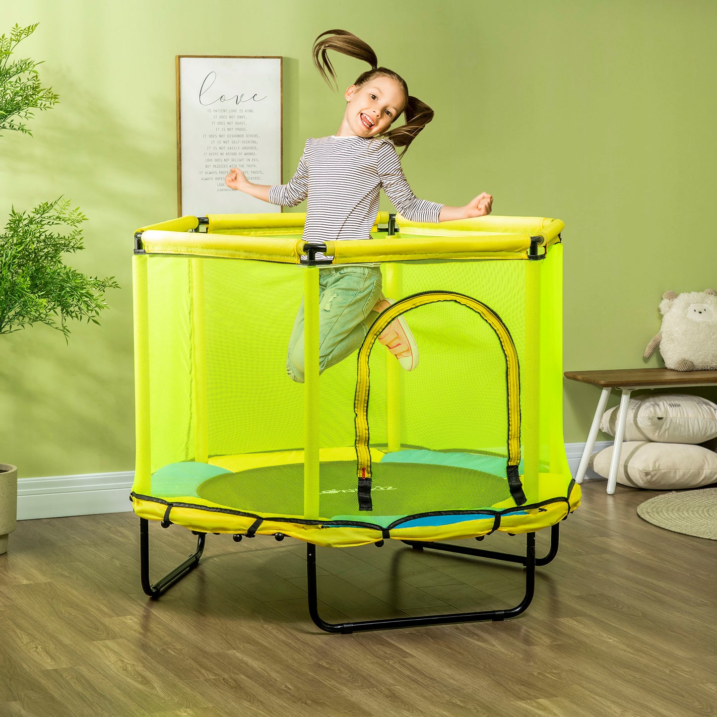 4.6FT Kids Trampoline with Enclosure Safety Net for 3-10 YearsYellow