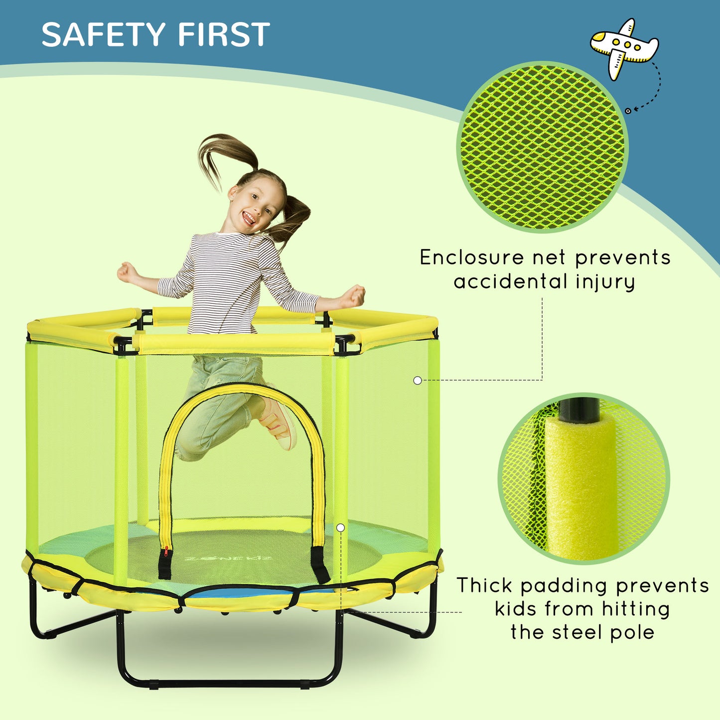 4.6FT Kids Trampoline with Enclosure Safety Net for 3-10 YearsYellow