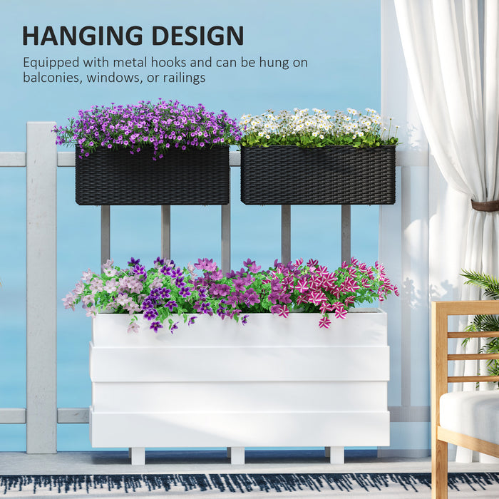 Set of 2 Hanging Flower Boxes, 50 cm Long, Rattan Look, Black