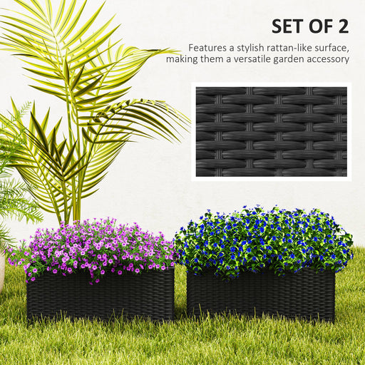 Set of 2 Hanging Flower Boxes, 50 cm Long, Rattan Look, Black