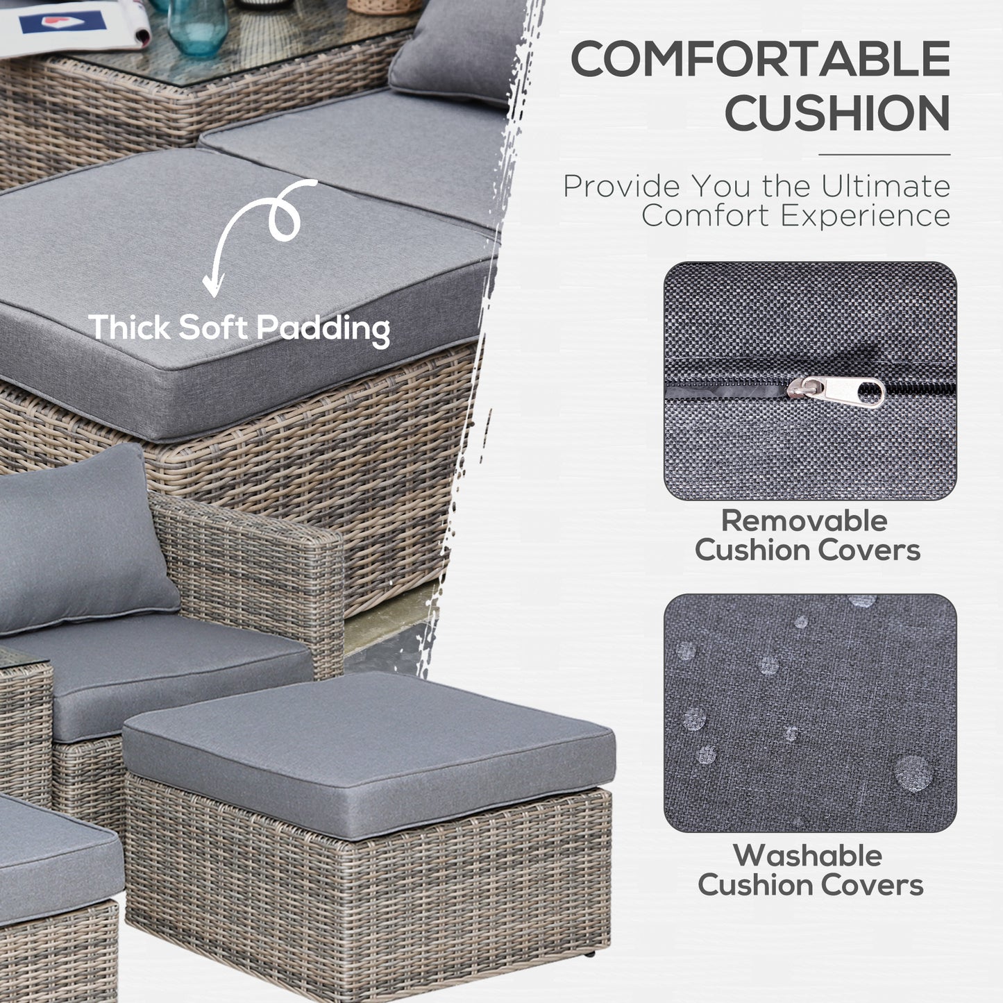Outsunny 5 Pcs Rattan Garden Furniture Set w/ Tall Glass-Top Table Aluminium Frame Plastic Wicker Thick Soft Cushions Comfortable Outdoor Balcony Home Sofa - Brown