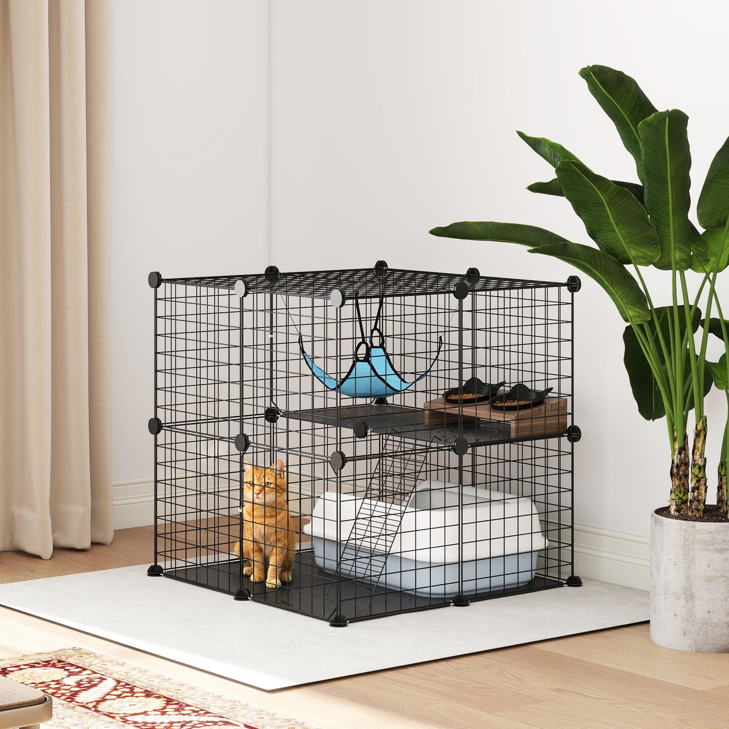 Indoor Cat Cage with DIY Customizable Design 70 cm Black