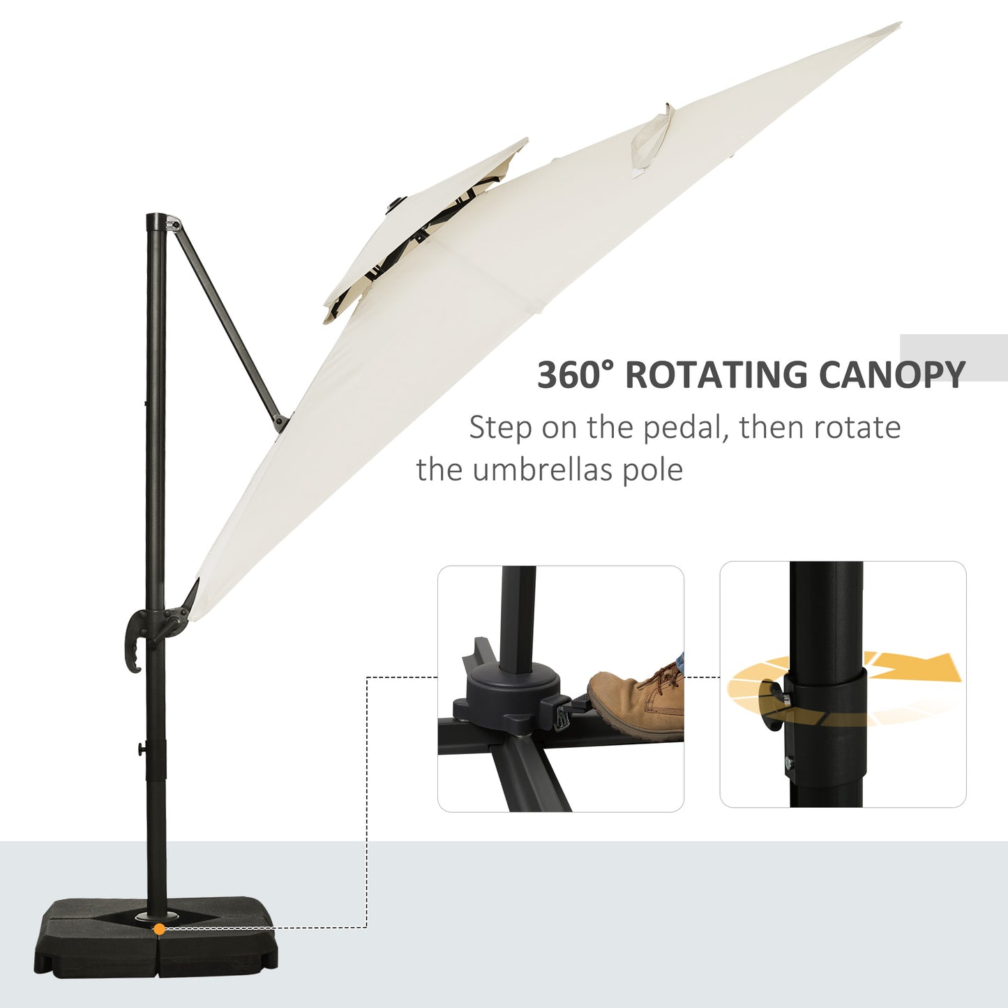 360° Cantilever Parasol Roma Umbrella w/ Base Weights, Beige