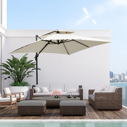 360° Cantilever Parasol Roma Umbrella w/ Base Weights, Beige
