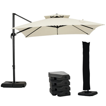 360° Cantilever Parasol Roma Umbrella w/ Base Weights, Beige