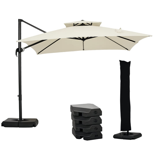 360° Cantilever Parasol Roma Umbrella w/ Base Weights, Beige