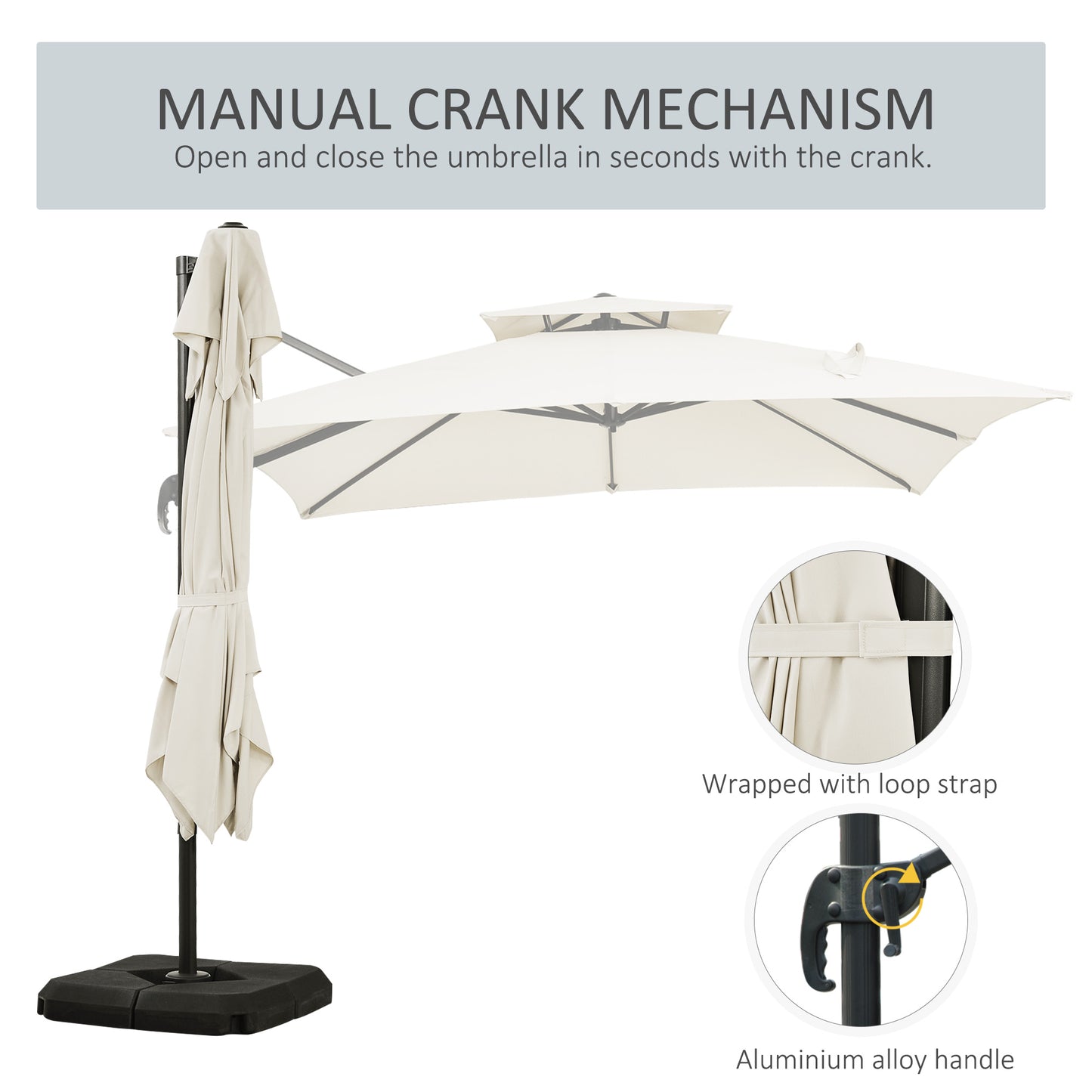 360° Cantilever Parasol Roma Umbrella w/ Base Weights, Beige