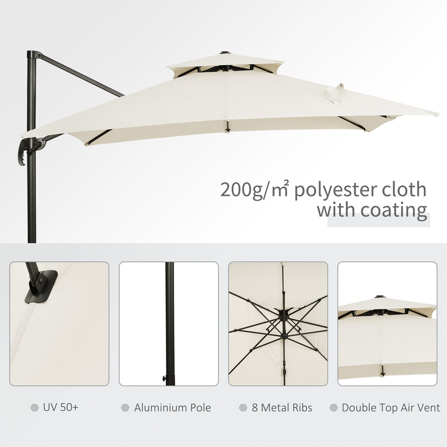 360° Cantilever Parasol Roma Umbrella w/ Base Weights, Beige
