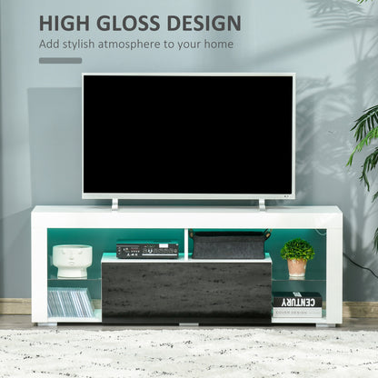140cm TV Stand Cabinet High Gloss Media TV Stand Unit with LED RGB and Storage Shelf for 55 inch TV Black and White