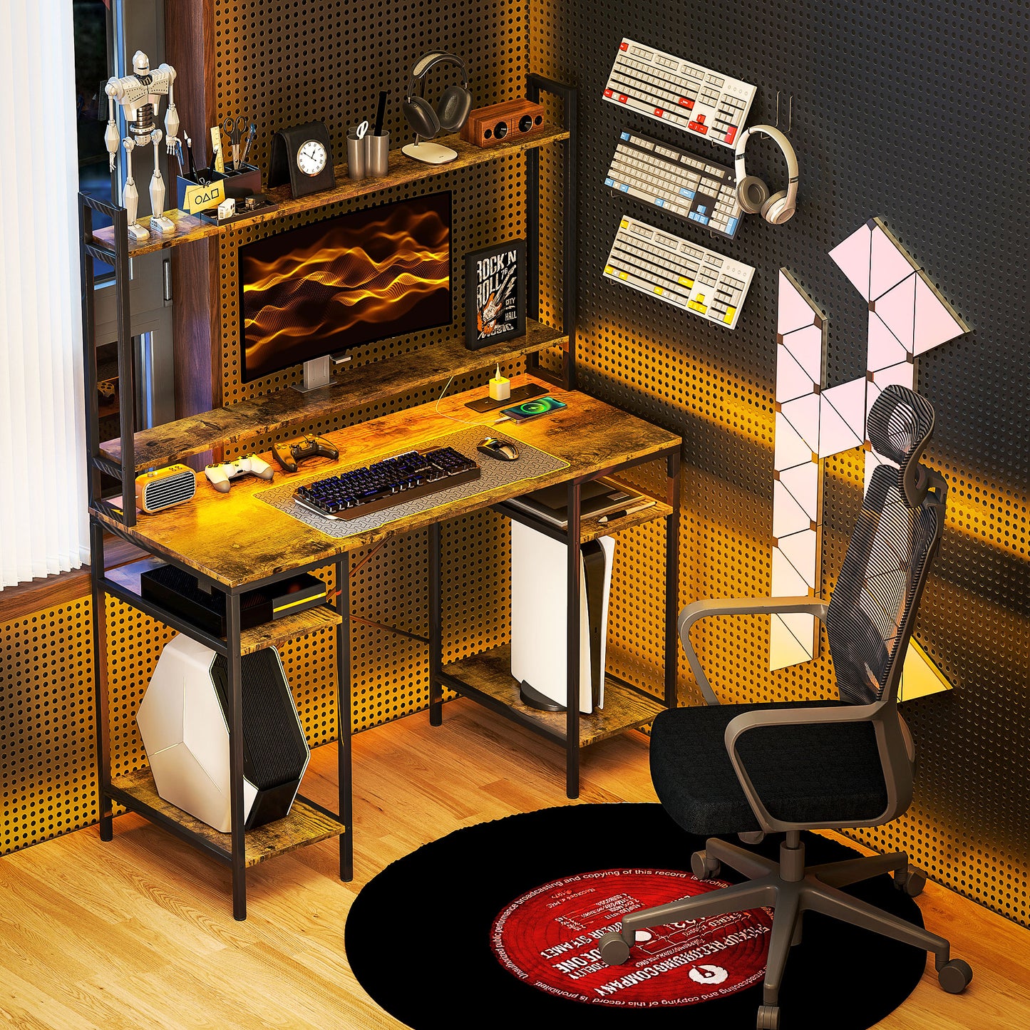 Computer Desk Home Office Desk with Monitor Stand, Rustic Brown